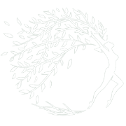 graphic depicting a woman running through leafs